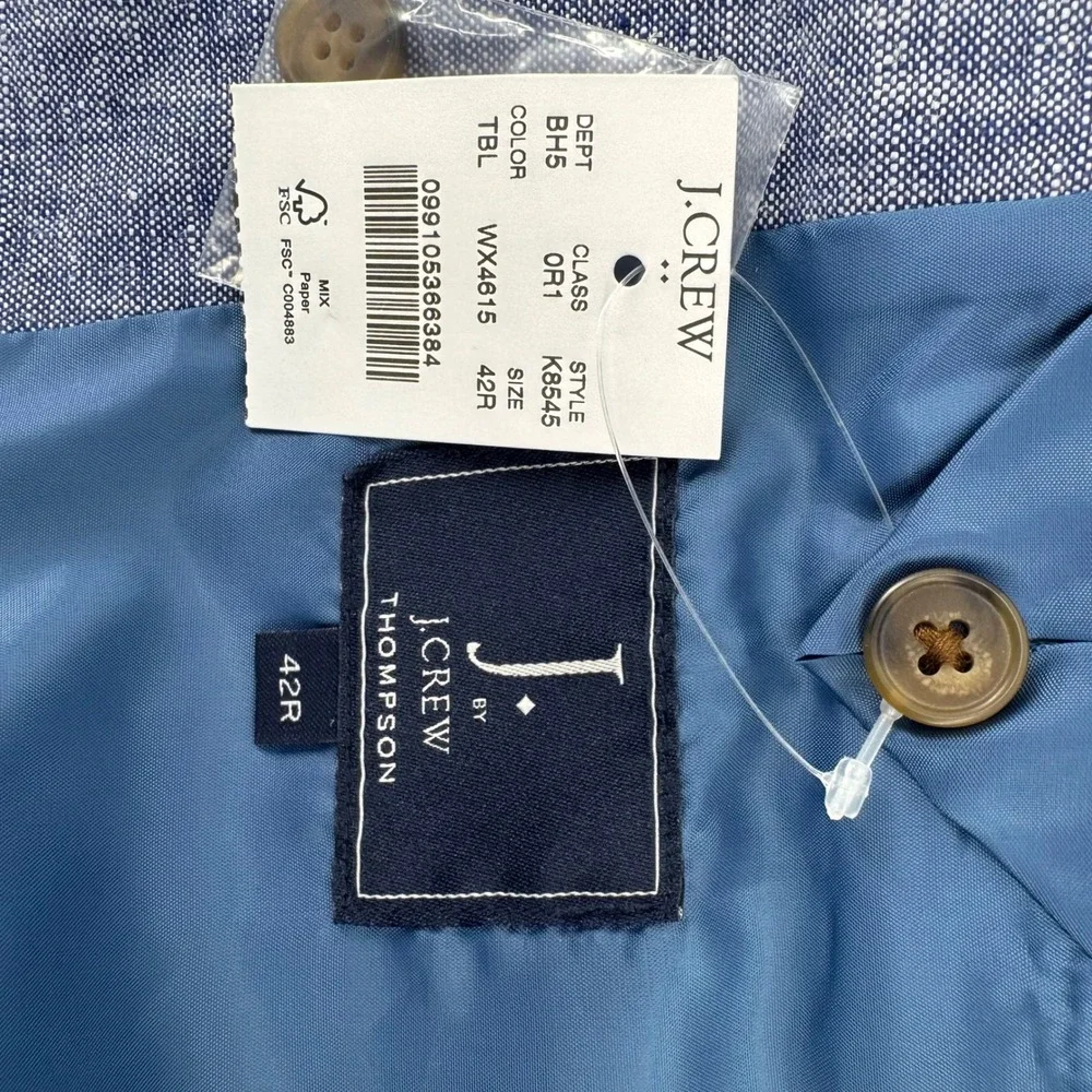 J.Crew Thompson Mens 42R Blazer Blue Linen Blend Two Button Sport Coat K8545 NEW